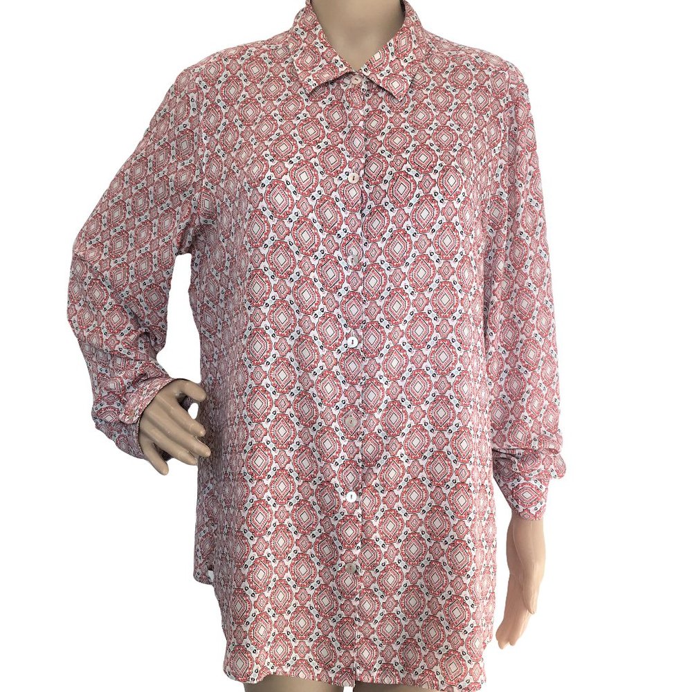 Foxcroft Patterned Button Front Blouse 16 - image 1